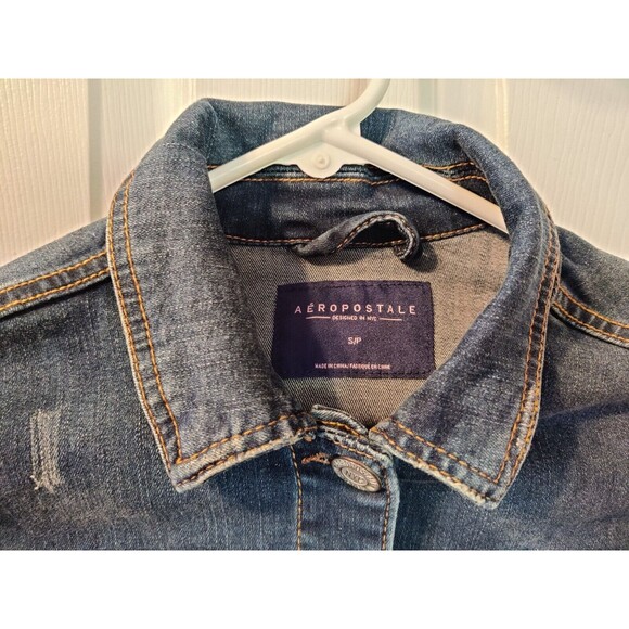 Aeropostale Distressed Denim Blue Jean Jacket Button Close Women sz Small Petite - Picture 7 of 8